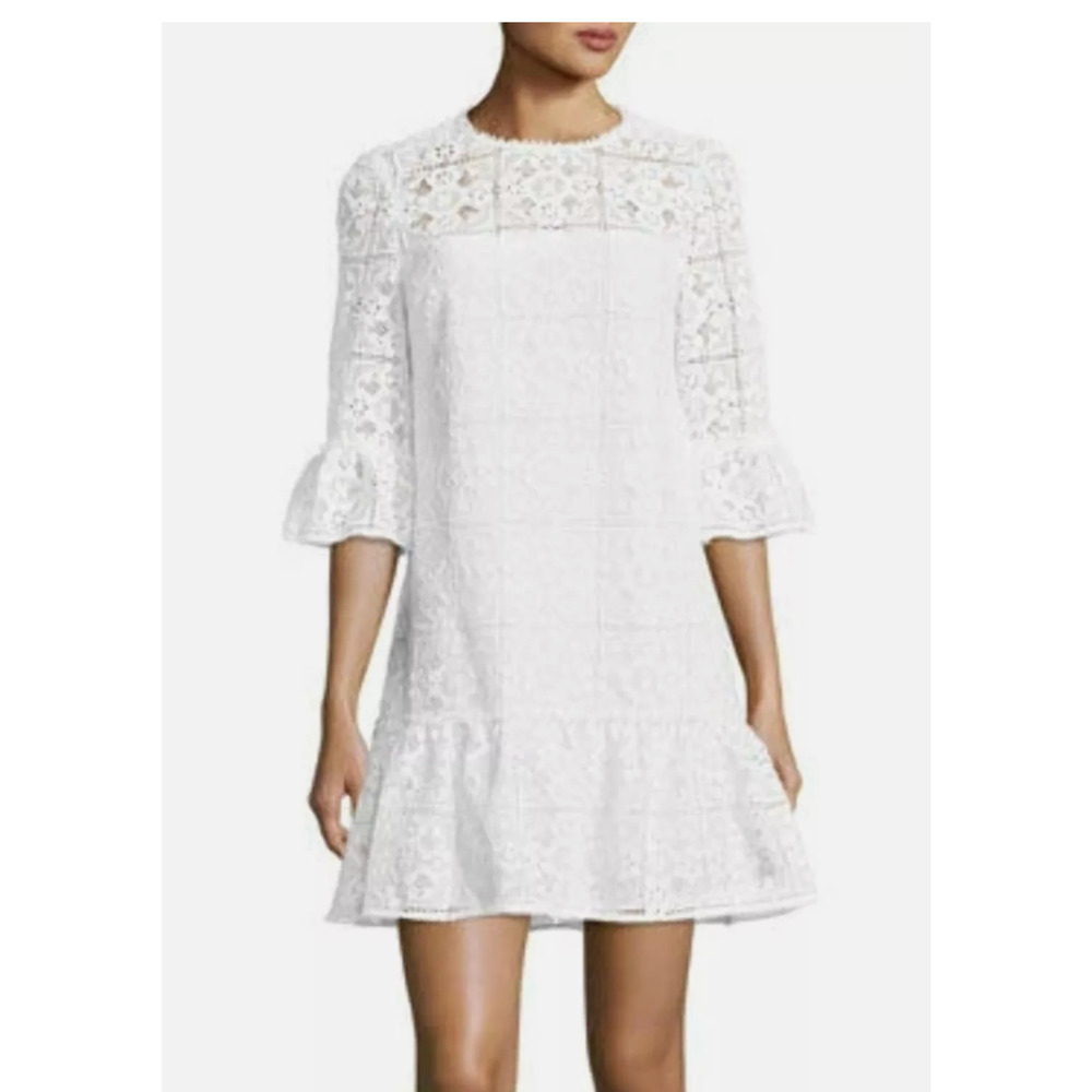 Kate Spade Eyelet Lace Shift Dress Spice Things‎ Up Mini White Flutter Sz 14 NWT